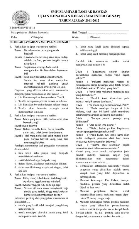 Soal Bahasa Indonesia SMP Kelas 7