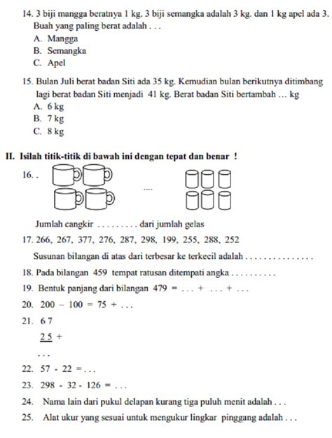 Soal Ujian Matematika Kelas 3 SD Semester 2