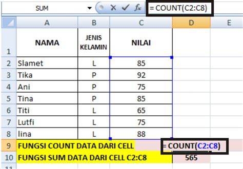 Cara Penggunaan Fungsi Count pada Microsoft Excel