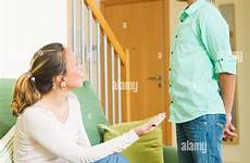 naughty son mother scolding living room teenage alamy adult