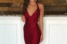 burgundy dresses prom mermaid long formal sexy satin evening backless neck