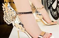 heels shoes unique high amazing party womens cocktail toe open peep stiletto ankle strap wings cm
