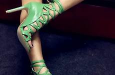 high newest toe sandal strappy gladiator heel thin lace designer cut open green sexy