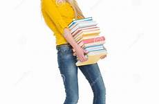 holding books stack girl heavy student stock