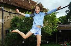 trampoline girl jumping teenage stock alamy childhood concept cute