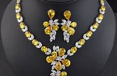 yellow necklace earring fashion set jewelry aaa zirconia cubic bride option golden luxury colors quality high bridal