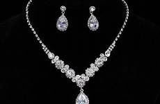 jewelry sets silver simple bridal necklace earrings wedding crystal drop water women rhinestone color dhgate