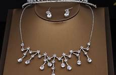 jewelry sets cubic zirconia bridal choker pear tiara earrings crown necklace clear princess wedding women