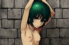 bondage tied arms hair flat nude short chested hands bdsm green chest wall tomboy bound armpits female small breasts kino