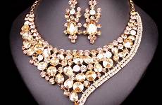 jewelry bridal wedding necklace sets earring accessories gorgeous set crystal party rhinestones brides decoration gift gold