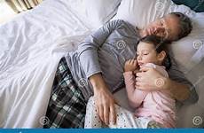 daughter bed father sleeping bedroom together stock preview