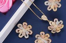 jewelry sets earring zircon nigerian dubai cubic necklace ring luxury indian flower wedding women