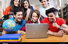 students college laptop indian group study classroom education stock alamy
