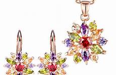 jewelry sets colorful bamoer women cubic zircon aaa luxury flower gold wedding plated