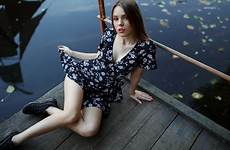 wallpaper outdoors women viewer artyom brunette portrait looking wood model cleavage sneakers sitting legs eyes brown water dress wallhere