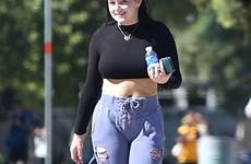 ariel winter angeles los street style ripped top park her leggings figure sexy toned abs halter flashes hot showcased genetically
