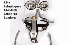 bdsm chastity belt collar bondage set slave handcuffs female neck steel fetish 6pcs stainless kit device sex