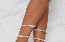 wrap silver leg diamante sandal heeled