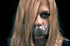 kidnapped hostage tape woman over mouth rope tied stock scared her alamy portrait