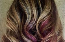 hair highlights purple blonde pink blue peekaboo red light brown trendy hairstyles via genna
