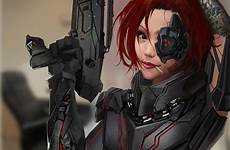 female biopunk cyborg sci ren particle