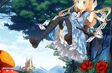 alice wonderland anime falling original marotti manga sky cute hair blue madness returns adventures bow dress safebooru legwear long pixiv