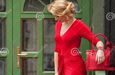 door blonde heels dress red charming front sexy young sensual posing gorgeous painted frame woman green high girl female preview