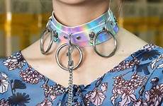 choker sexy collar ring bondage slave leather holographic rope pastel chains laser bdsm jewelry