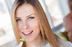 eating salad delicious having portrait coffee restaurant close happy young fun beautiful shop smile woman lady cute stock