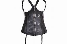 corset overbust leatherlook studs fishbone corsets showgirl gothic cupless