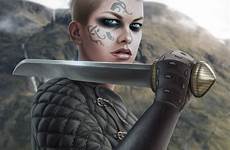 viking maiden shield oliveras shieldmaiden joan warrior female woman character portrait characters portraits fantasy blonde francesc warriors women dnd vikings