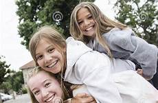girls teenage group playing together outdoors teen each having other fun cute smiling back dreamstime preview