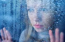 rain sad window woman young girl sitting close beautiful melancholy alone loneliness drops concept stock
