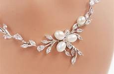 bridal jewelry pearl set wedding necklace cz