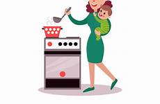 mother kitchen vector baby cooking her