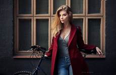 women wallpaper sean popova irina archer outdoors jeans necklace straight portrait blonde hair bicycle viewer looking