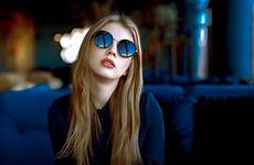 sunglasses wallpaper women model indoors andrey depth bokeh shades portrait field blonde shirt wallpapers wallhere