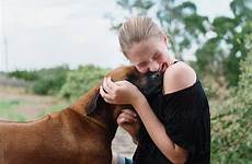 dog girl teen hugging kiss
