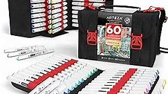 Arteza Alcohol Markers, Set of 60 Colors, EverBlend Dual Tip Markers for Artists in 72-Slot Art Case, Fine and Broad Chisel Nib, Art Supplies for Adults and Teens, for Sketching and Drawing