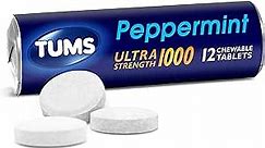 TUMS Ultra Strength Chewable Antacid Tablets for Heartburn Relief, Peppermint - 12 Count Rolls