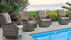 4 PCS Patio Furniture Set, Modern Grey Wicker Swivel Rocker Chair Set with Grey Cushions, 35 inches High