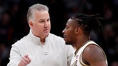 Purdue basketball coach Matt Painter reacts to win March Madness over Utah State