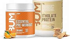 RAW Whey Isolate Protein Powder & Essential Pre-Workout Powder Bundle (Cinnamon Crunch & Orange) - Chris Bumstead Sports Nutrition Supplement for Men & Women