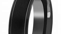 Men's Black Tungsten Grooved Satin Comfort Fit 6MM Wedding Band by Brilliance Fine Jewelry - Mens Ring