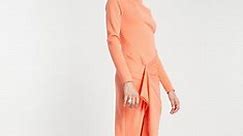 ASOS DESIGN long sleeve maxi dress with ruffle front in deep coral | ASOS