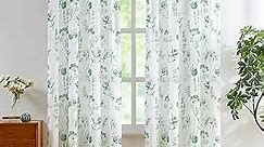 Lichi Leaf Semi Sheer Curtains for Living Room, Floral Farmhouse Curtains for Bedroom, Chinese Watercolor Ink Vintage Privacy Curtains for Spring Rod Pocket/ Back Tab Window Drapes 50"x96", 2pcs Green
