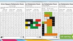 Winter Sports 2, 5 and 10 Times Tables Maths Mosaic Worksheets
