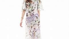 ASOS DESIGN high neck 3/4 sleeve split midi dress in lilac floral print | ASOS