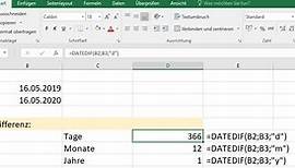 Excel: Differenz zwischen zwei Datumsangaben berechnen