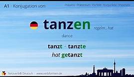 Konjugation des Verb „tanzen“ (hat) - alle Zeitformen lernen, Übersetzung, Tutorial